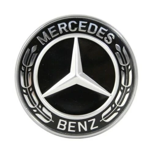 FRONT HOOD MERCEDES BENZ BLACK EMBLEM FLAT LAUREL WREATH BADGE 57MM AMGG  - Image 1 of 2