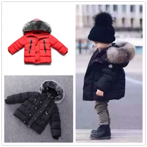 Baby Boys Winter Warm Coat Fur Collar Hooded Thicken Jacket Outerwear Clothes - Picture 1 of 14