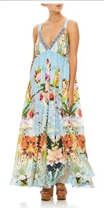 CAMILLA The Still Abyss V-Neck Strap Dress Maxi Dress sz Small Gathered Waist - Picture 1 of 16