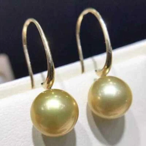 Highlights 16MM Golden Shell Pearl Earrings 18K hook Dangle Formal Hoop Teens - Picture 1 of 4
