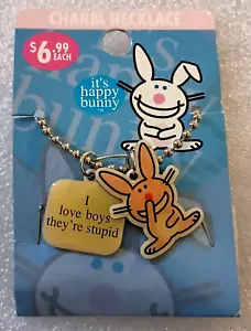 Vintage Happy Bunny ""I Love Boys They're Stupid"" Halskette 2006 Neu aus altem Lagerbestand - Bild 1 von 3