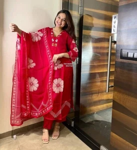 Gift For Her Indian Designer Palazzo Kurta Dupatta Set Women Wear Salwar Kameez - Picture 1 of 15