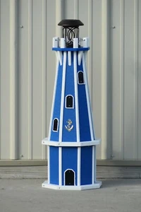 32" Octagon, Solar Powered Poly Lighthouse, Blue with White Trim - Picture 1 of 2