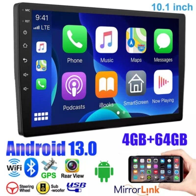 10.1" Android 13 For Apple Carplay Car Stereo Radio GPS Navi WiFi 2 Din 4GB+64GB - Image 1 of 4