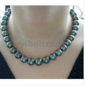 classic10-11mm natural south sea black green pearl necklace 18inch 14k - Picture 1 of 1