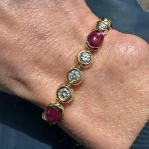 Red Carpet Wear Cabochon Syn Ruby & Moissanite Women's Bracelet Jewelry 925 SS - Picture 1 of 5