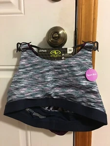 NWT GIRL'S SIZE XL ATHLETIC WORKS 2 PACK RACERBACK SPORT BRAS BAND SIZE 36 - Picture 1 of 10
