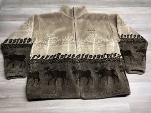 Vintage Black Mountain Outdoor Fleecejacke braun schwarz Elch Alaska Print L - Bild 1 von 14