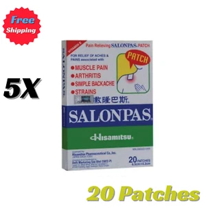 5 X Salonpas 20 Cerotti Hisamitsu Antidolorifico Artrite Tensioni Muscoli Schiena - Foto 1 di 4