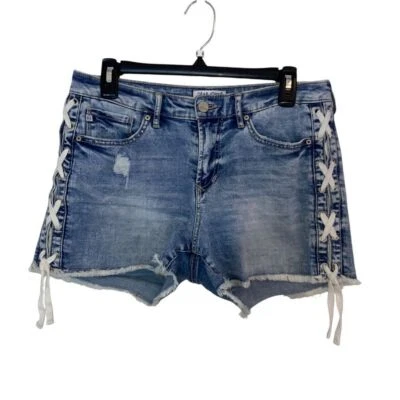 Dear John Distressed Denim Shorts Lace-Up Side Detail Heart of the City Size 28 - Image 1 of 4