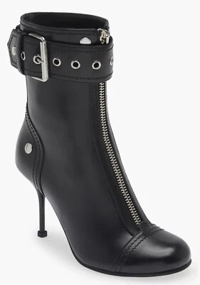 Alexander McQueen Black Biker Zip Bootie Shoes 40 New $1790 - Image 1 of 4