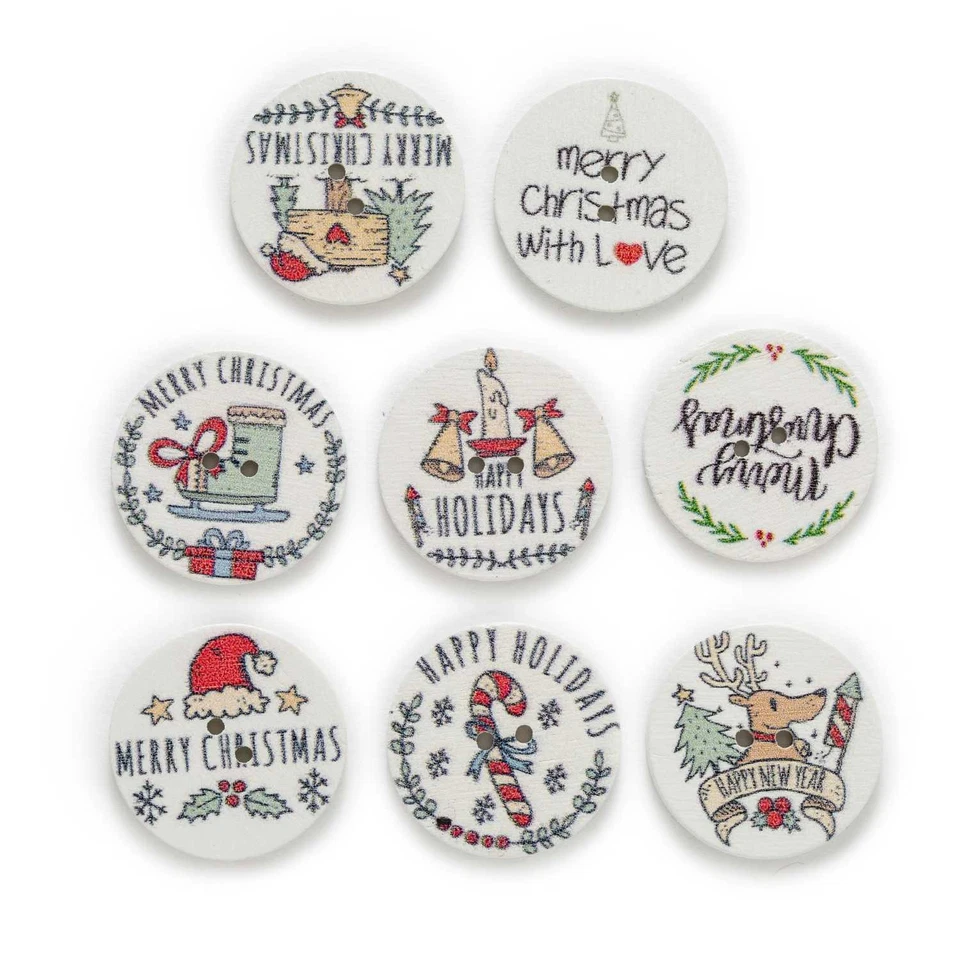 50pcs Christmas Theme Wood Buttons Sewing Scrapbooking Cloth Crafts Making Decor - Image 1 of 1