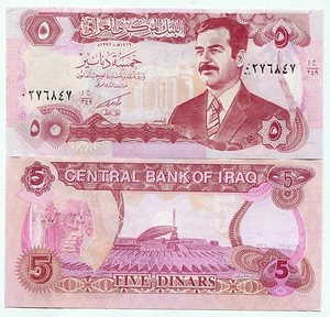 Saddam Iraq 5 Dinar Banknote UNC/XF - P 80 x 5 Note Lot Paper Money - Picture 1 of 1