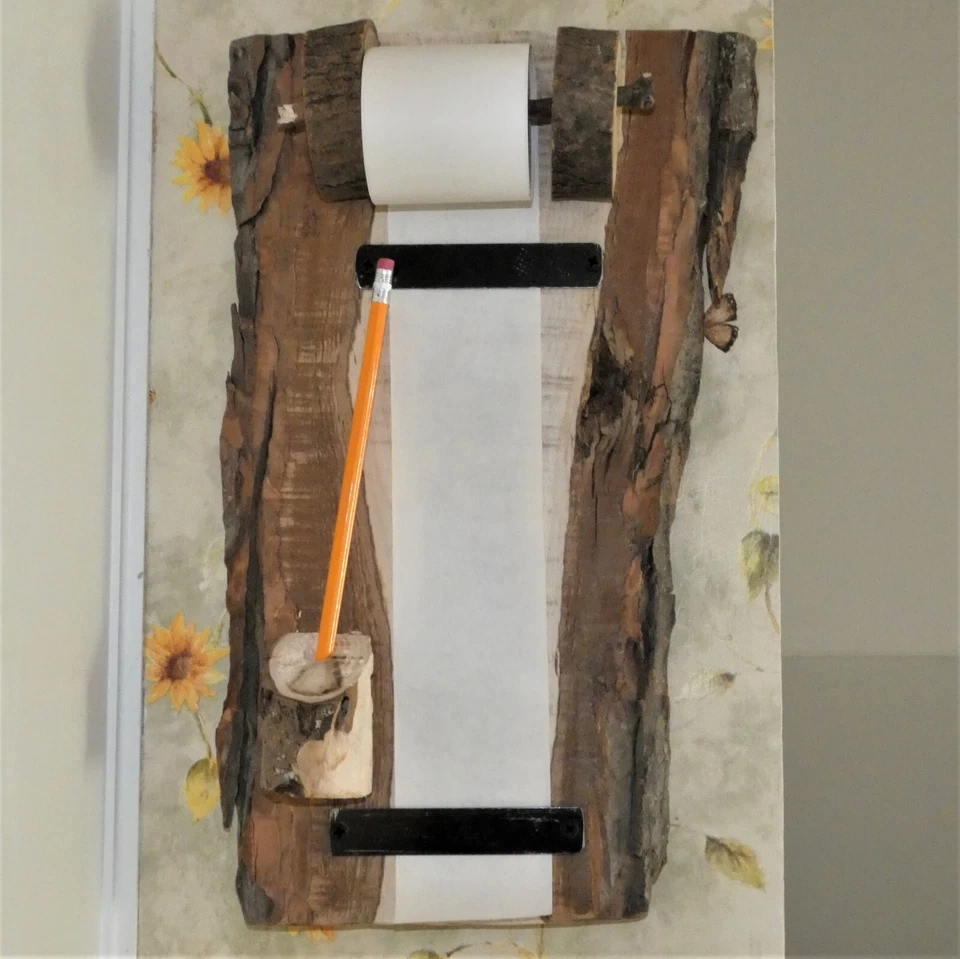 Rustic Raw Edge Wood Memo Pad, Paper Roll Memo Board, Message Center OOAK - Image 1 of 4