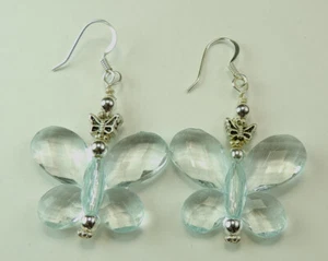 Aqua Acrylic Butterfly Earrings  Handcrafted  Jewelry - Picture 1 of 1