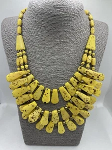 Yellow & Brown Acrylic Beaded Layered Statement Necklace Festival Tribal Summer - Picture 1 of 9
