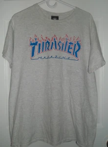 Thrasher Magazine T-Shirt Mens L Grey w/Blue Flame Y2K Punk Rave 90 VTG - Picture 1 of 4