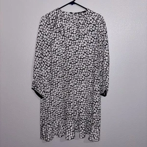 Zara Womens Dress Size Medium Black White Daisy Print Long Sleeve - Picture 1 of 7