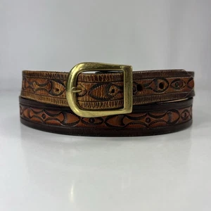 Cinturón de cuero marrón Western Tooled - talla 36 - Imagen 1 de 8
