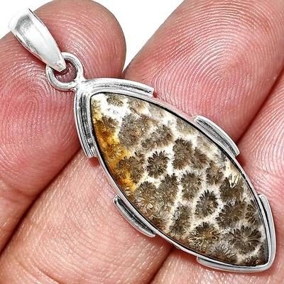 Flor Natural Fósil Coral 925 Plata de Ley Colgante Joyería P-1072 Foto 1 de 4
