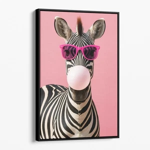 Zebra mit Sonnenbrille blasend rosa Kaugummi Retro Tier Leinwand Wandbild Kunstdruck - Bild 1 von 7