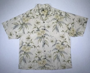 Tommy Bahama Shirt Mens XL Button Down 100% Silk Beige Floral Short Sleeve-stain - Picture 1 of 12