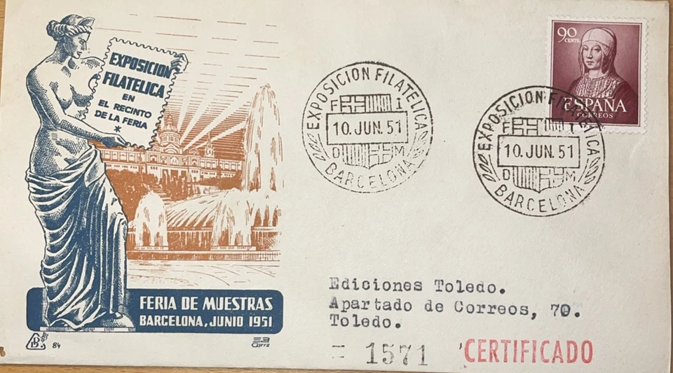 Sobre Certif Exposición Filatélica Feria de Muestras Barcelona matasell especial - Imagen 1 de 1