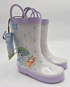 Bluey Ludo Studio Rain Boots KIDS SIZE 7 Rain Drops Blngo Purple Lined Pull-On - Bild 1 von 11