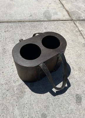 Wine Carrier Holder Wood Faux Leather Straps holds 2 Bottles - Image 1 of 2