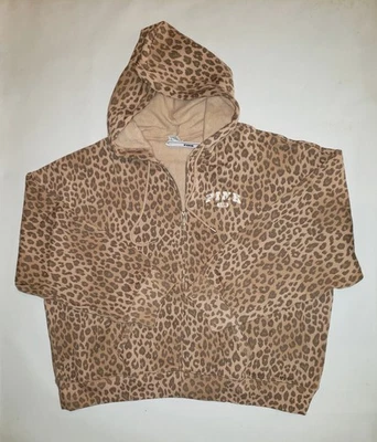 XXL NWT VICTORIA'S PINK IVY FLEECE LEOPARD RELAX FIT FULL ZIP BLING HOODIE - Image 1 of 2