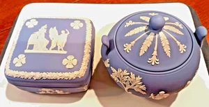 TWO Blue Wedgewood Jasperware Vintage Angels Covered Dishes Boxes England - Picture 1 of 13