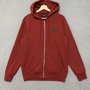Felpa con cappuccio True Religion uomo piccola rossa full zip Buddha grafica pile - Foto 1 di 10