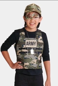 Kid's Army Solider Halloween Costume Kit Vest Hat Dog Tag Child One Size - Picture 1 of 4