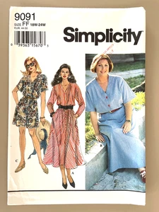 1990er Simplicity Damen Kleid, Strampler Muster 9091 Größe 18W-24W UNGESCHNITTEN - Bild 1 von 2