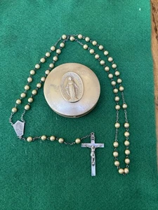 Antique Sterling Crucifix With Champagne Colored Beads, Rosary W/Box Marked 1830 - Picture 1 of 11