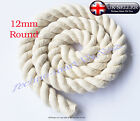 12mm 100%Pure Natural Cotton Rope 3Strand Braided Twisted Craft Cord Sash Twine
