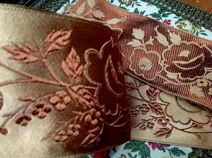 vintage embroidered jacquard 2 3/4" silk satin flowers 1yd made in France - Picture 1 of 6
