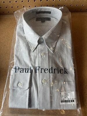 Camisa para hombre Paul Fredrick 16,5-37 blanca negra a rayas dos capas Pinpoint 3075 Foto 1 de 4