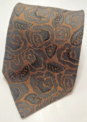 Louis Feraud 男式 100% 真丝领带棕色带刺绣纹理花朵 — 第 1/4 张图片