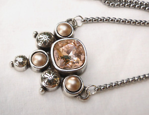 Altered Brighton Selene Pink Crystal Gray Pearl Necklace