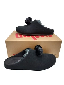 Fitflop taglia 7 US ciabatte da donna Chrissie Pom Pom zoccoli tutti neri NUOVE - Foto 1 di 12