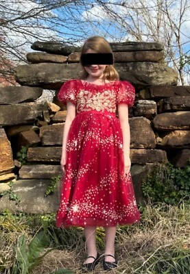 Vestido formal de encaje con lentejuelas y mangas de gorra talla 8 para niñas Foto 1 de 4