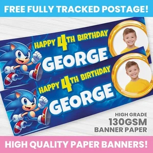 SONIC GEBURTSTAGSBANNER PERSONALISIERT BELIEBIGER NAME FOTO PARTY BANNER MÄDCHEN JUNGE - Bild 1 von 3