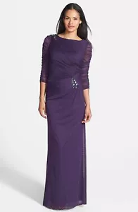 Adrianna Papell transparente Ärmel gerafftes Netzkleid Kleid Petite Größe 6P Rosine - Bild 1 von 2