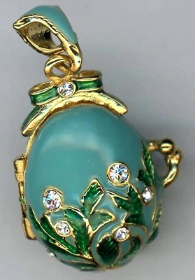 Russe Faux Pendentif Bleu/Vert W/Elaberate Motif, Membres W/Feuilles W/Cristaux - Photo 1/3