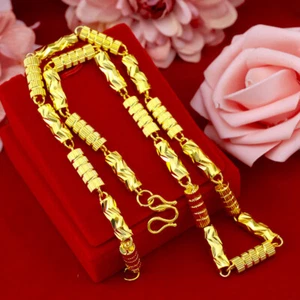 7mm solid Men's Chain 22K 23K 24K THAI BAHT GOLD GP NECKLACE/new - Picture 1 of 4