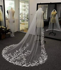 Bridal Veil Elegant Flower Branch Lace Ivory Tiara Cathedral Soft  Wedding Veil