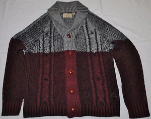 BRAVE SOUL Thick Cable Knit Nordic Sweater Men's ~ Wine/Grey - Size: Large - Picture 1 of 4
