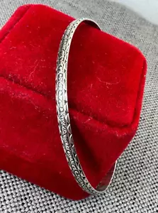 Vintage Sterlingsilber Schnörkel überbacken geätzt Stapel Armreif Armband 4 mm - Bild 1 von 3