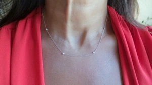 GENUINE DIAMOND BEZEL STATION SILVER NECKLACE 14K WHITE GOLD PLATED 0.25CT - Picture 1 of 7